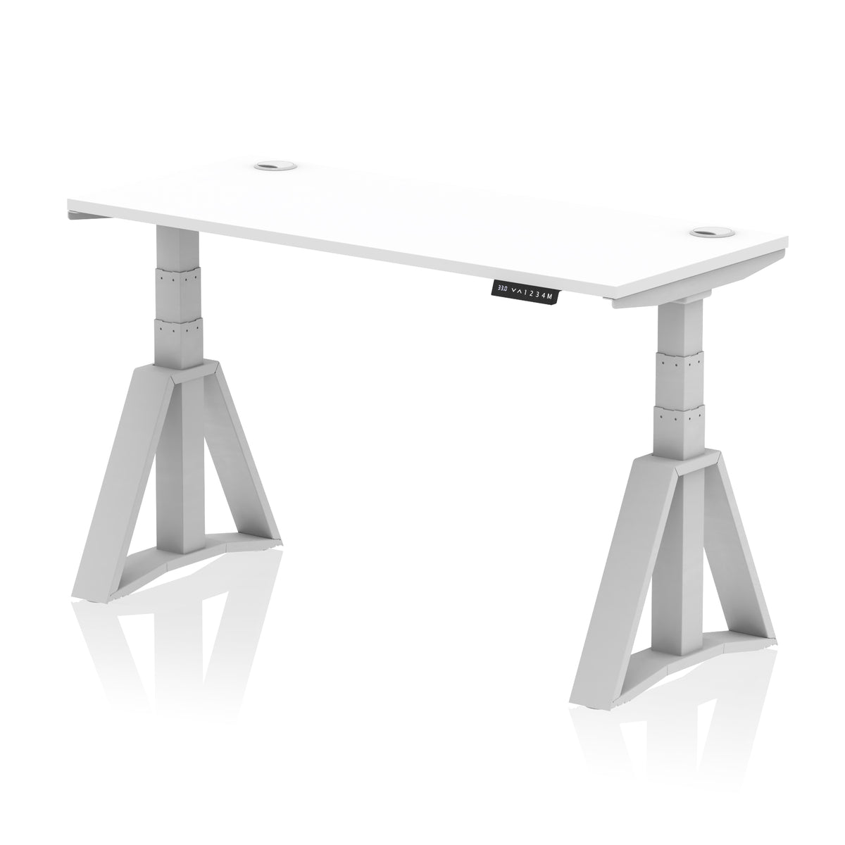 Air Piste Slimline Height Adjustable Desk with Cable Ports 1400 White Silver - Industrious Decor