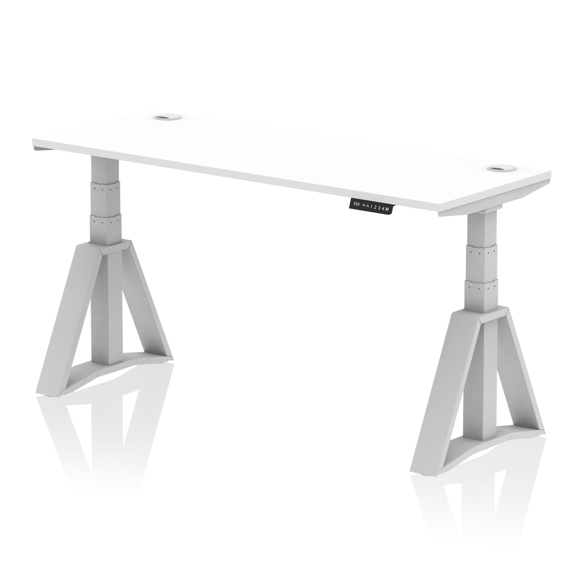 Air Piste Slimline Height Adjustable Desk with Cable Ports 1600 White Silver - Industrious Decor