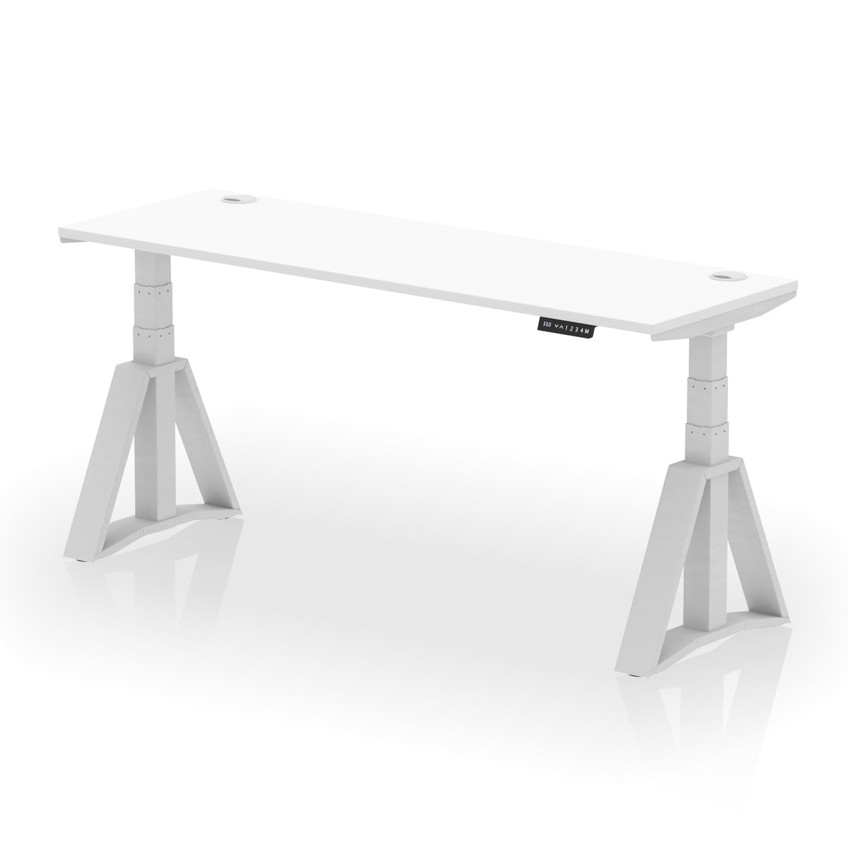 Air Piste Slimline Height Adjustable Desk with Cable Ports 1800 White Silver - Industrious Decor