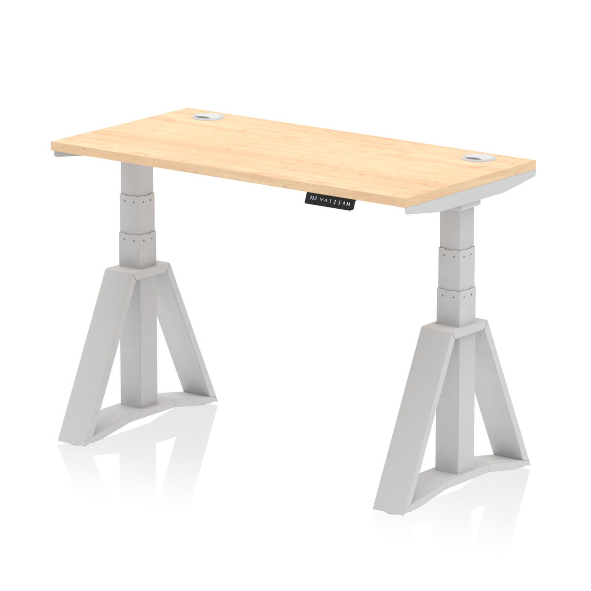 Air Piste Slimline Height Adjustable Desk with Cable Ports 1200 Maple Silver - Industrious Decor