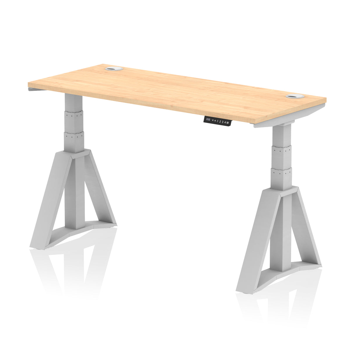 Air Piste Slimline Height Adjustable Desk with Cable Ports 1400 Maple Silver - Industrious Decor