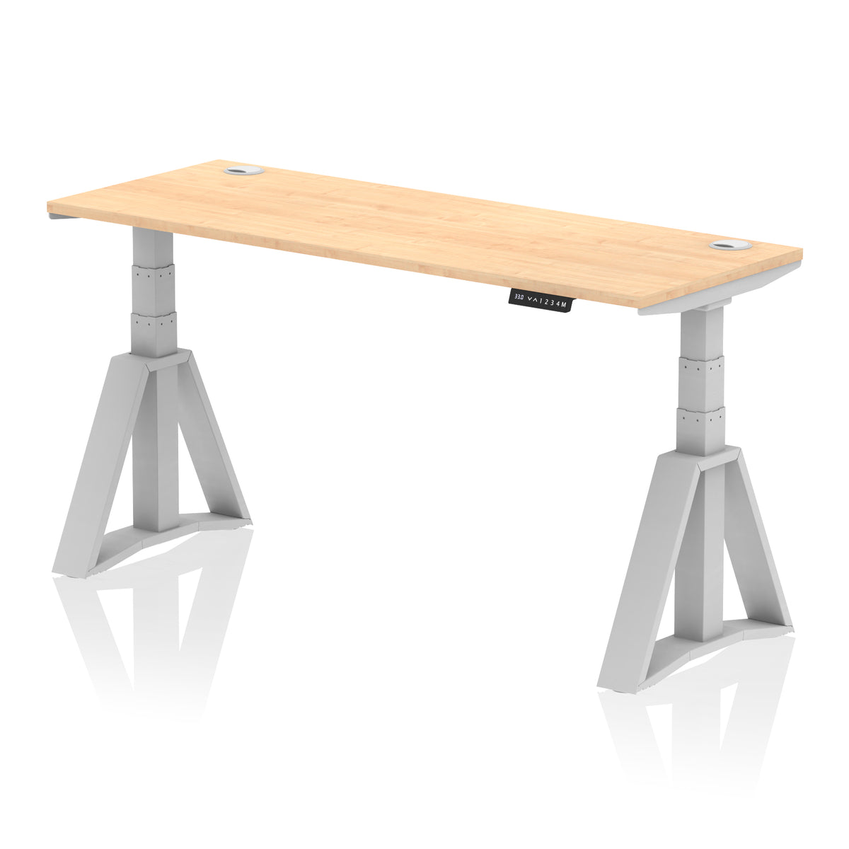 Air Piste Slimline Height Adjustable Desk with Cable Ports 1600 Maple Silver - Industrious Decor