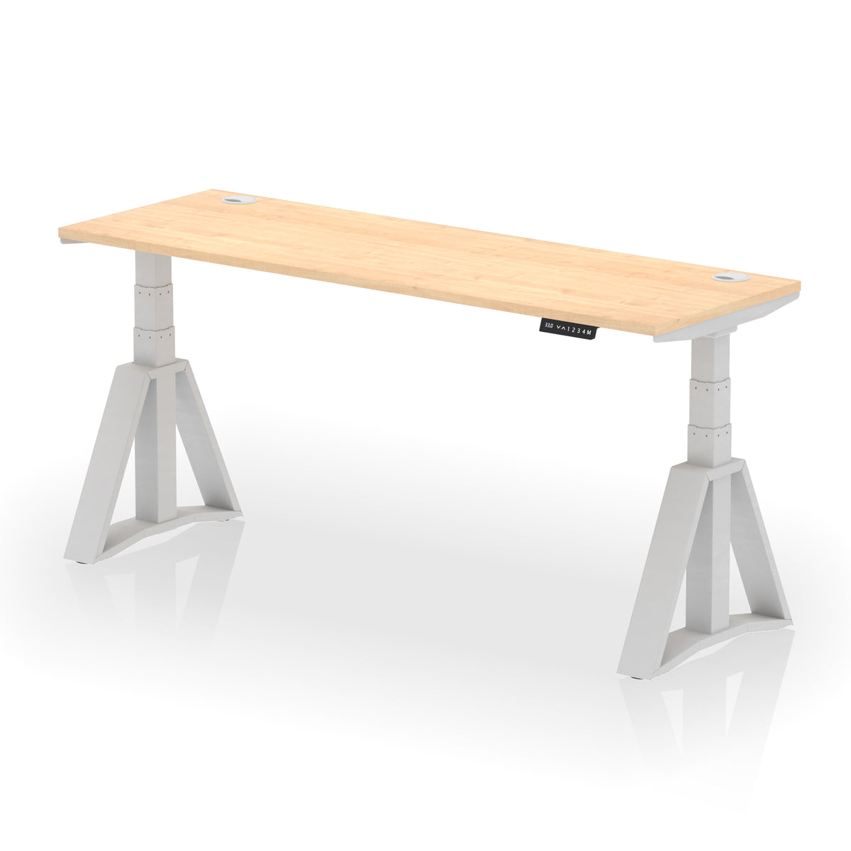 Air Piste Slimline Height Adjustable Desk with Cable Ports 1800 Maple Silver - Industrious Decor
