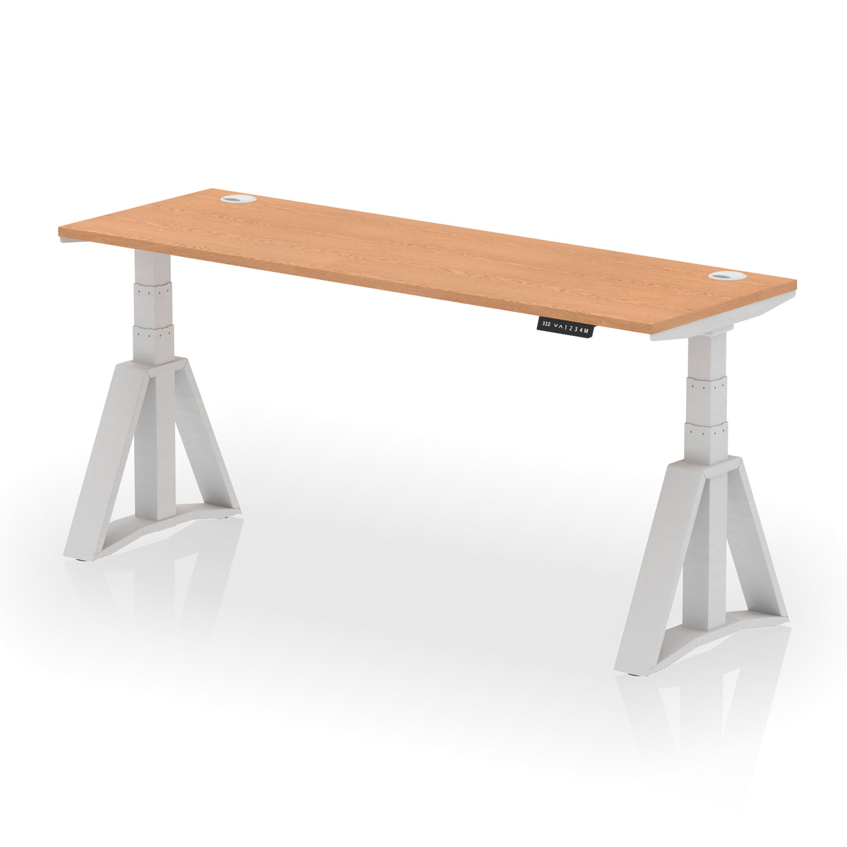 Air Piste Slimline Height Adjustable Desk with Cable Ports 1800 Oak Silver - Industrious Decor