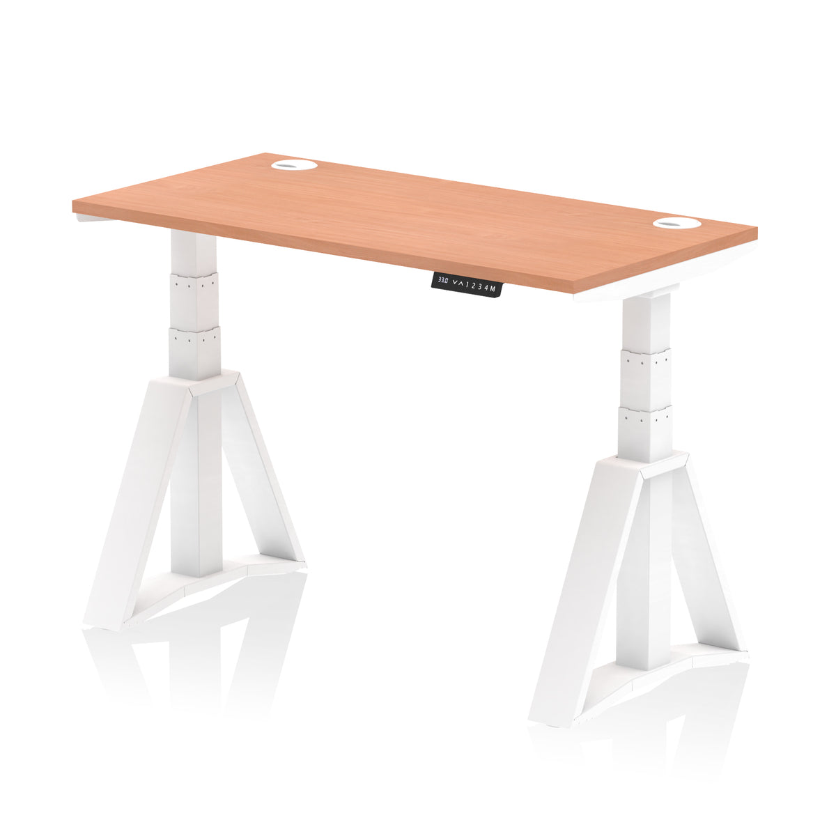 Air Piste Slimline Height Adjustable Desk with Cable Ports 1200 Beech White - Industrious Decor
