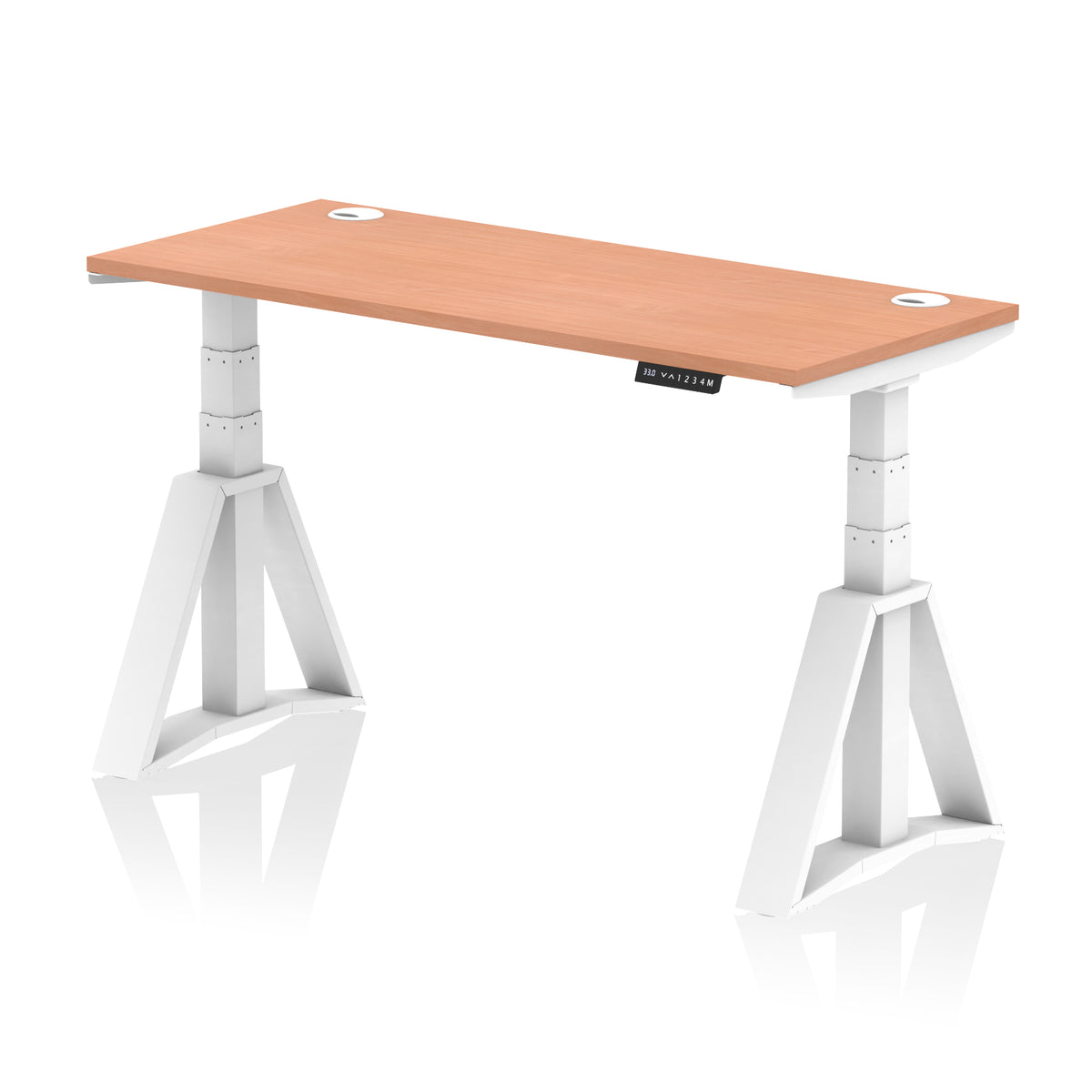 Air Piste Slimline Height Adjustable Desk with Cable Ports 1400 Beech White - Industrious Decor