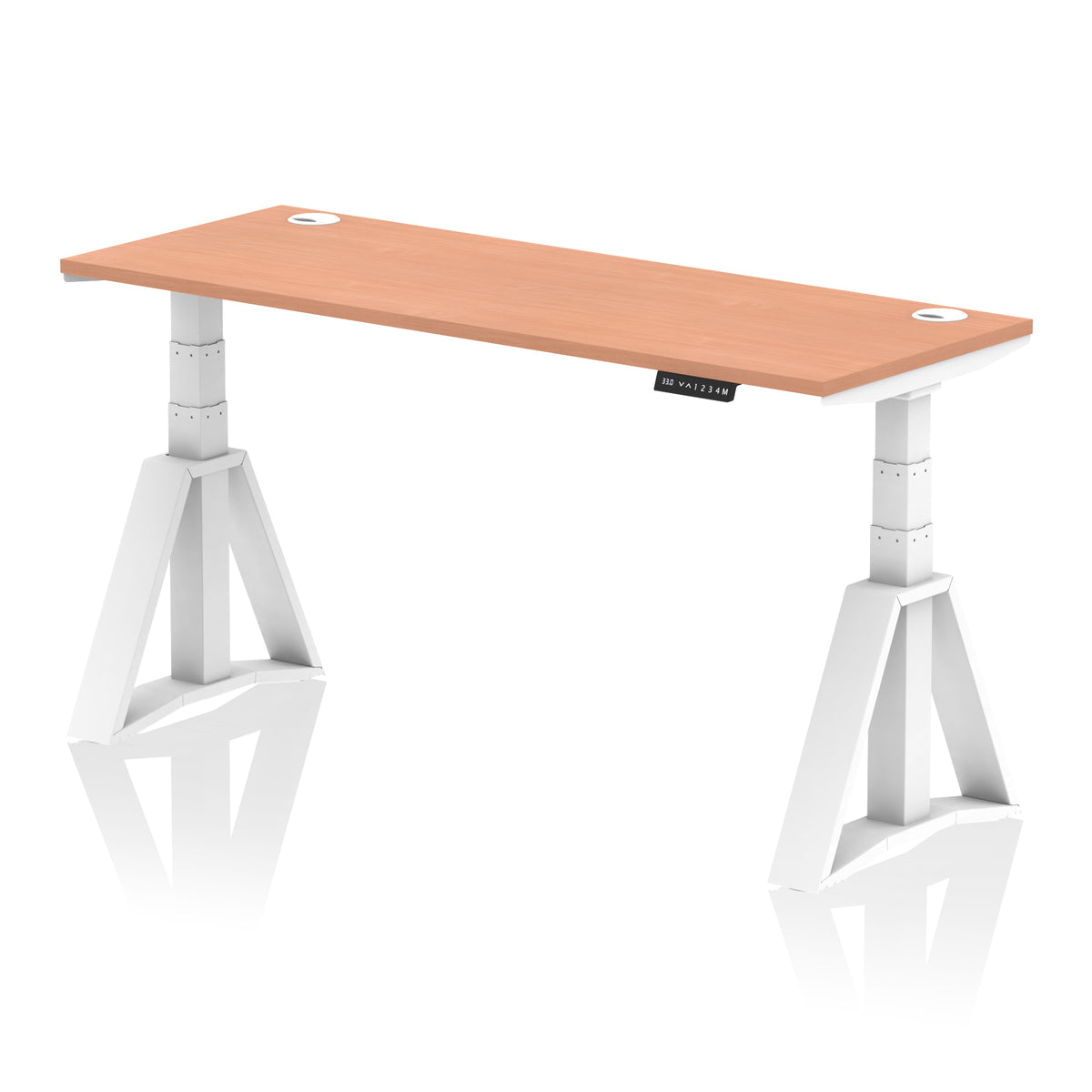 Air Piste Slimline Height Adjustable Desk with Cable Ports 1600 Beech White - Industrious Decor