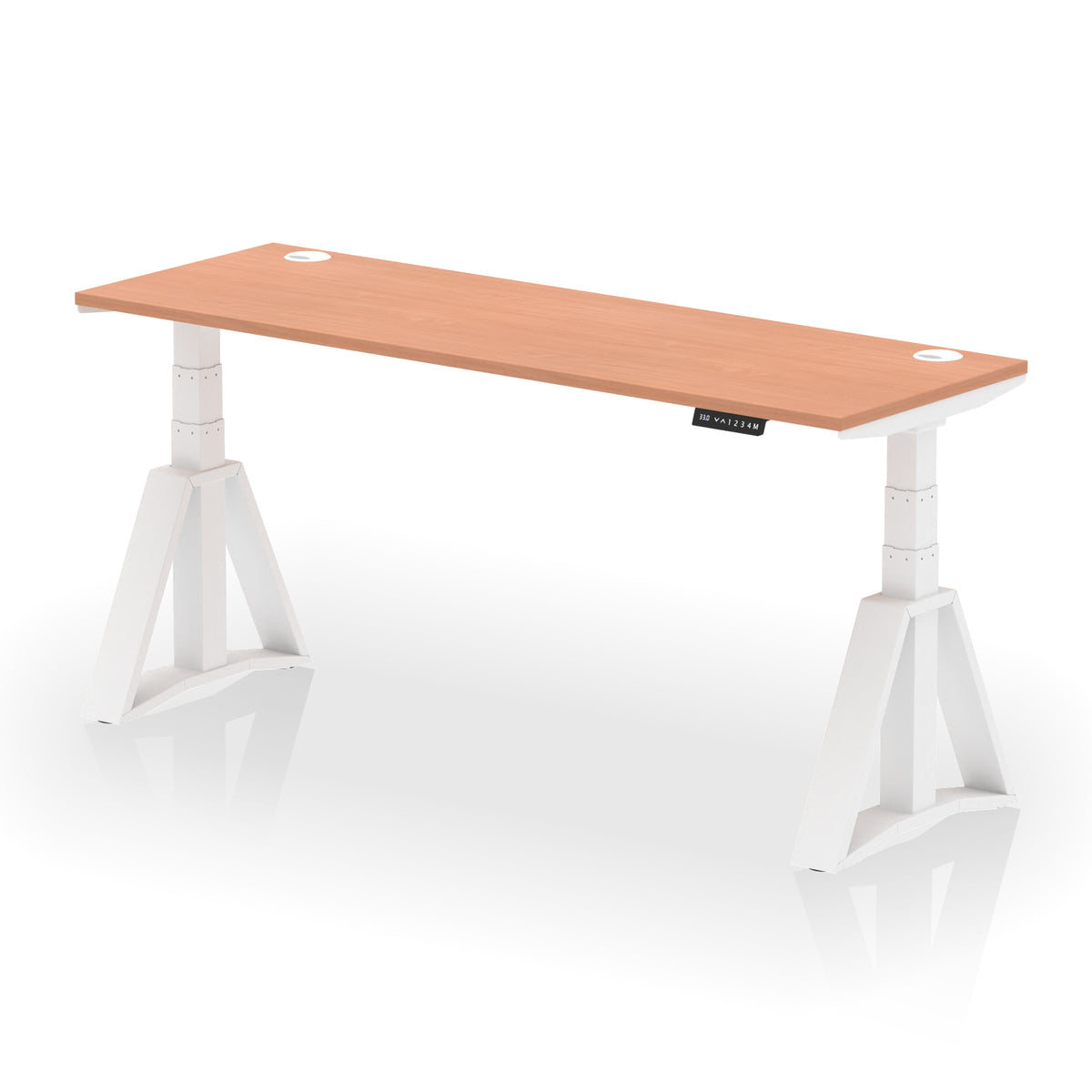 Air Piste Slimline Height Adjustable Desk with Cable Ports 1800 Beech White - Industrious Decor