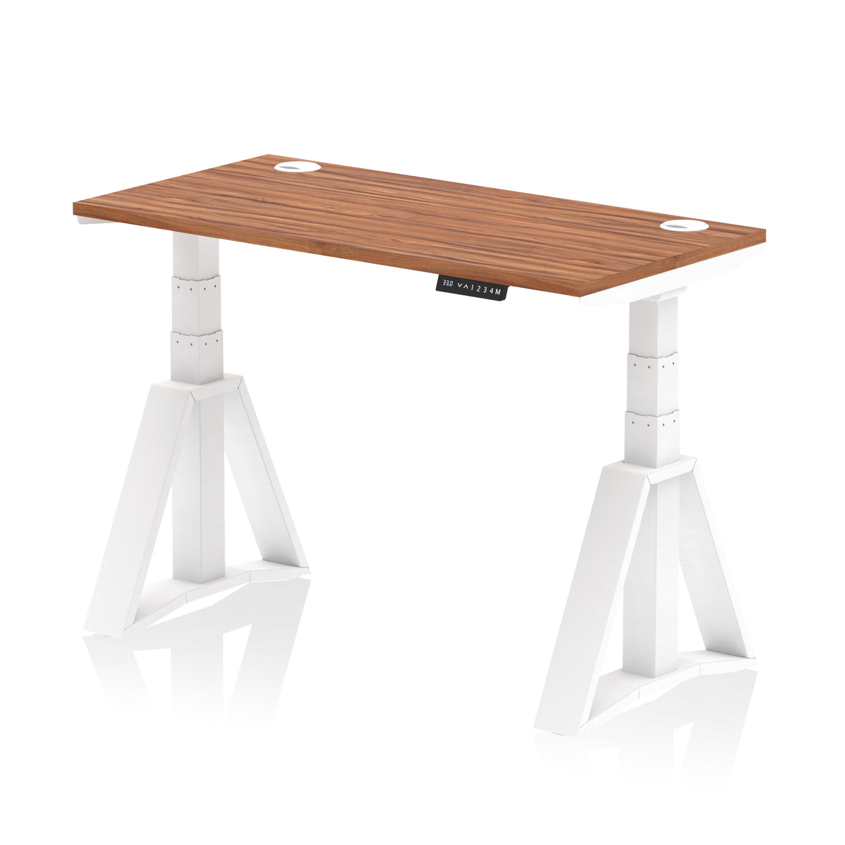 Air Piste Slimline Height Adjustable Desk with Cable Ports 1200 Walnut White - Industrious Decor