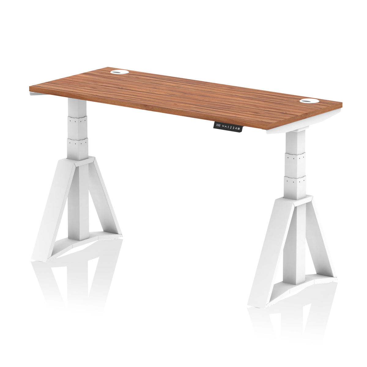 Air Piste Slimline Height Adjustable Desk with Cable Ports 1400 Walnut White - Industrious Decor