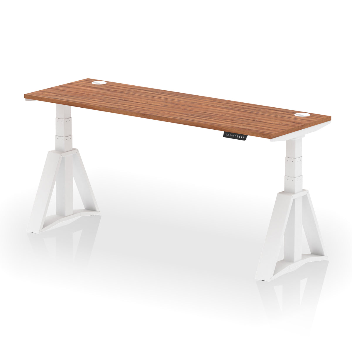Air Piste Slimline Height Adjustable Desk with Cable Ports 1800 Walnut White - Industrious Decor
