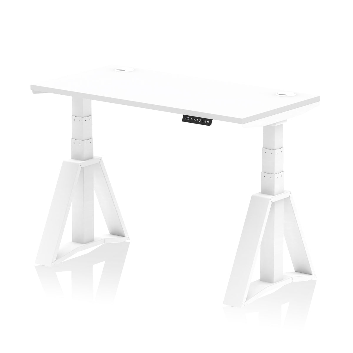 Air Piste Slimline Height Adjustable Desk with Cable Ports 1200 White White - Industrious Decor