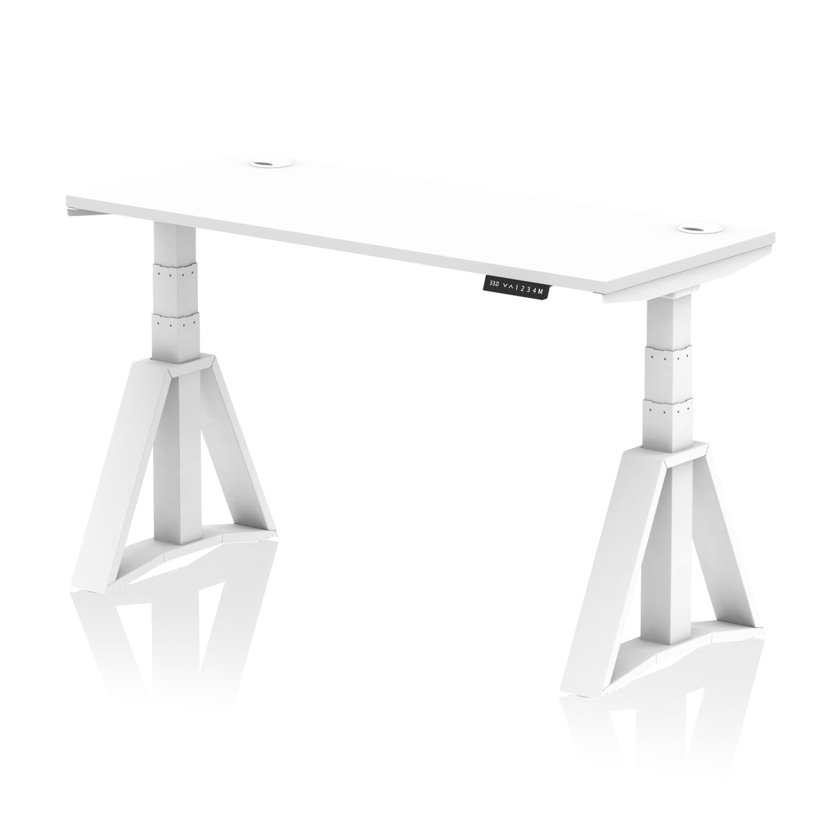 Air Piste Slimline Height Adjustable Desk with Cable Ports 1400 White White - Industrious Decor