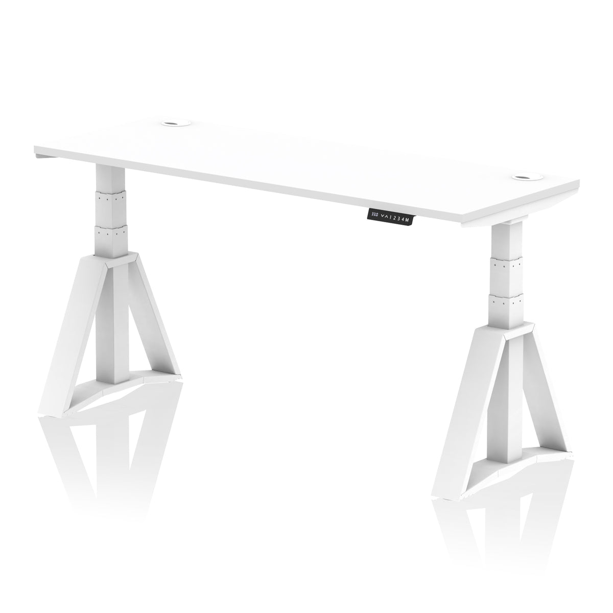 Air Piste Slimline Height Adjustable Desk with Cable Ports 1600 White White - Industrious Decor