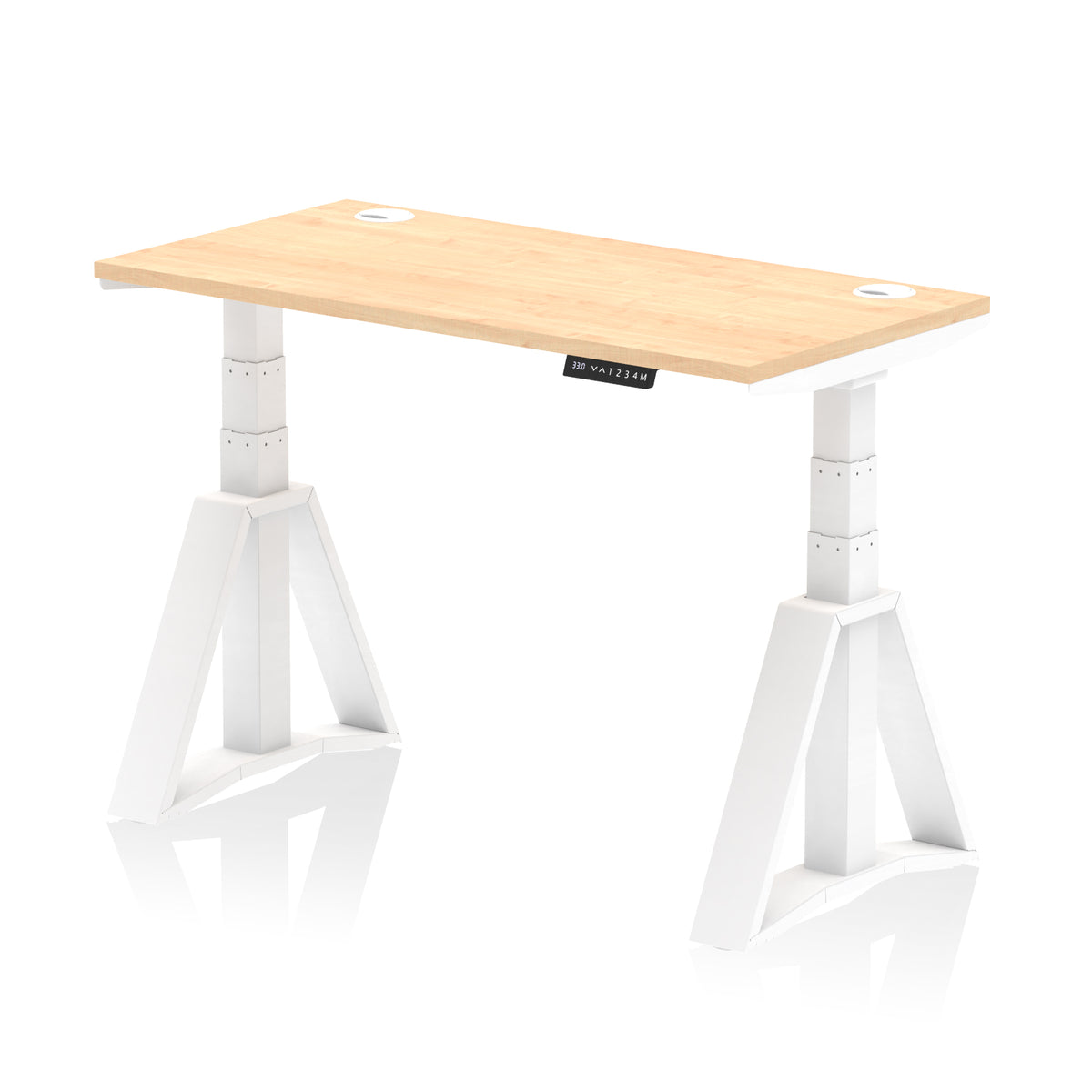 Air Piste Slimline Height Adjustable Desk with Cable Ports 1200 Maple White - Industrious Decor