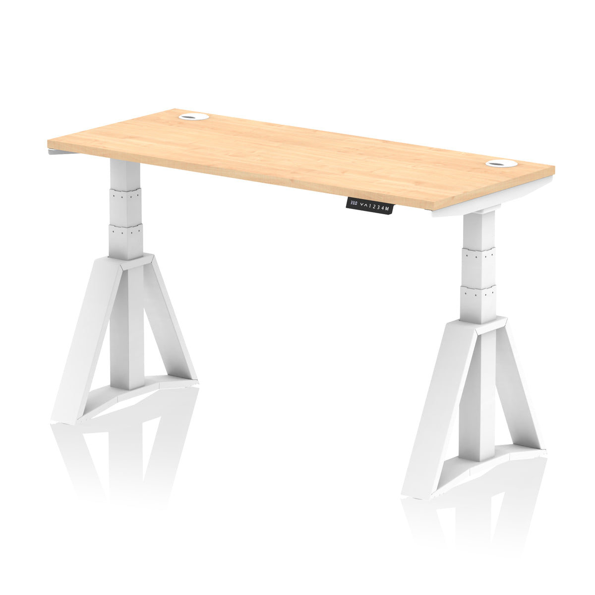 Air Piste Slimline Height Adjustable Desk with Cable Ports 1400 Maple White - Industrious Decor