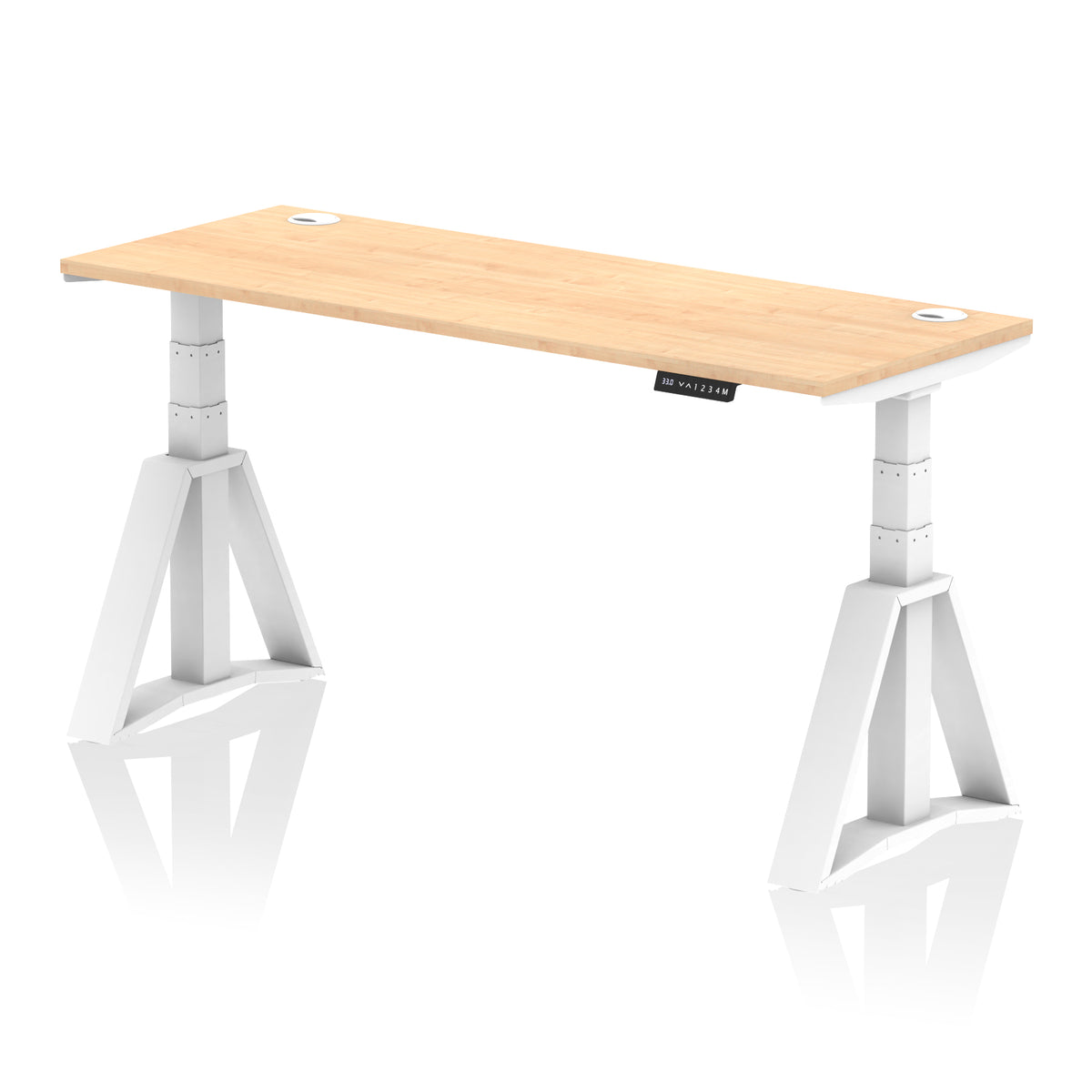 Air Piste Slimline Height Adjustable Desk with Cable Ports 1600 Maple White - Industrious Decor