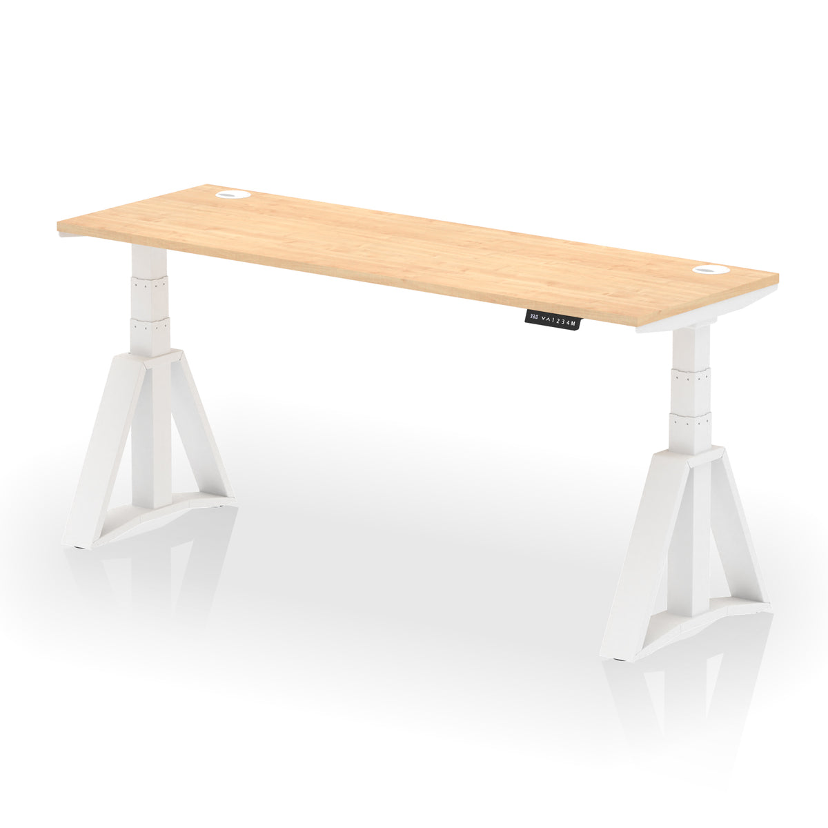 Air Piste Slimline Height Adjustable Desk with Cable Ports 1800 Maple White - Industrious Decor