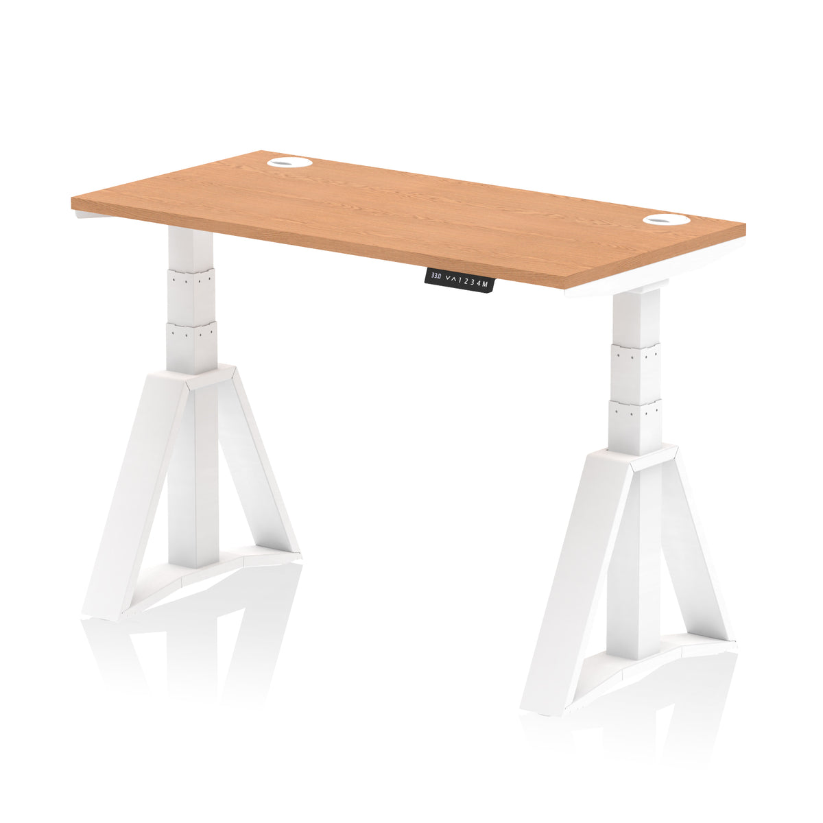 Air Piste Slimline Height Adjustable Desk with Cable Ports 1200 Oak White - Industrious Decor