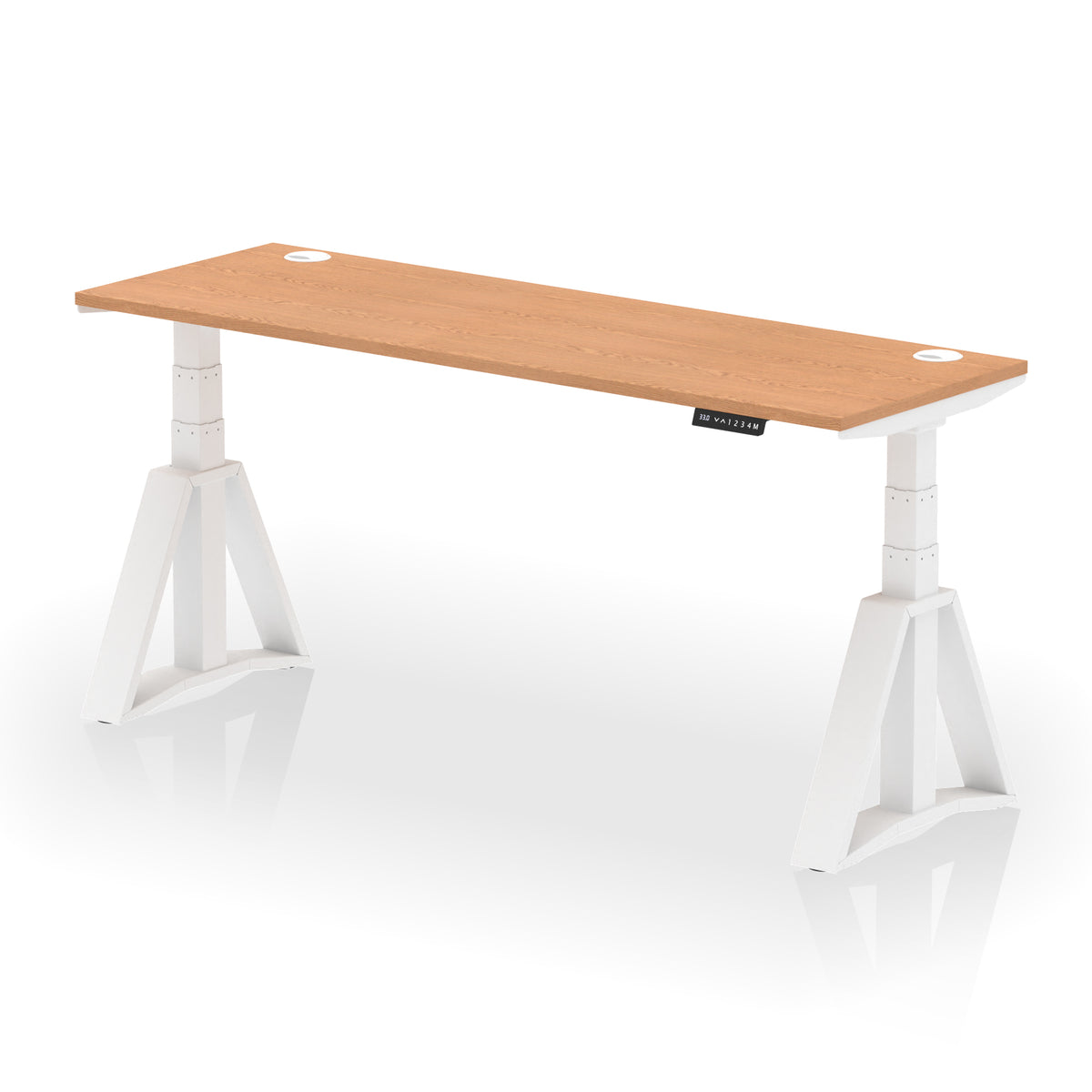 Air Piste Slimline Height Adjustable Desk with Cable Ports 1800 Oak White - Industrious Decor