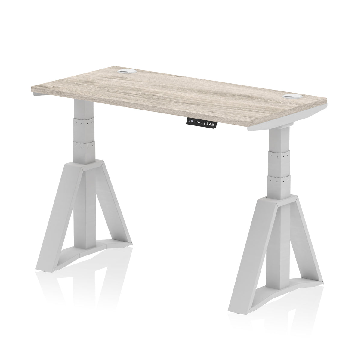 Air Piste Slimline Height Adjustable Desk with Cable Ports 1200 Grey Oak Silver - Industrious Decor
