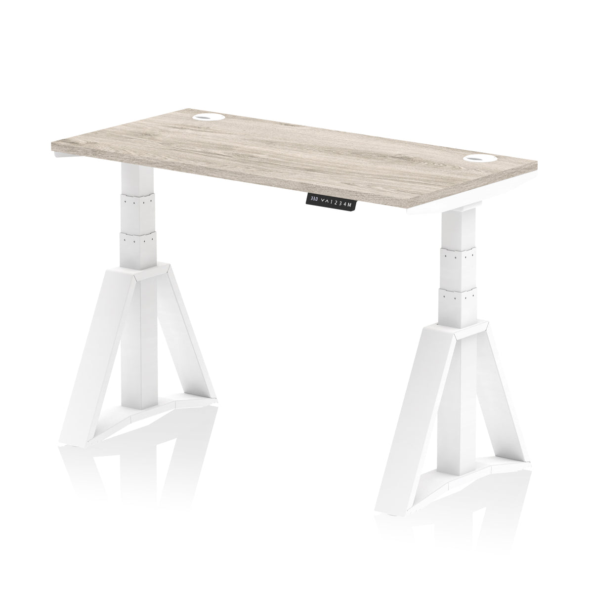 Air Piste Slimline Height Adjustable Desk with Cable Ports 1200 Grey Oak White - Industrious Decor
