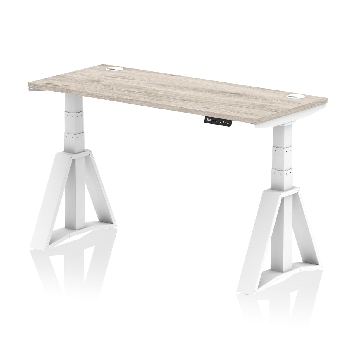 Air Piste Slimline Height Adjustable Desk with Cable Ports 1400 Grey Oak White - Industrious Decor