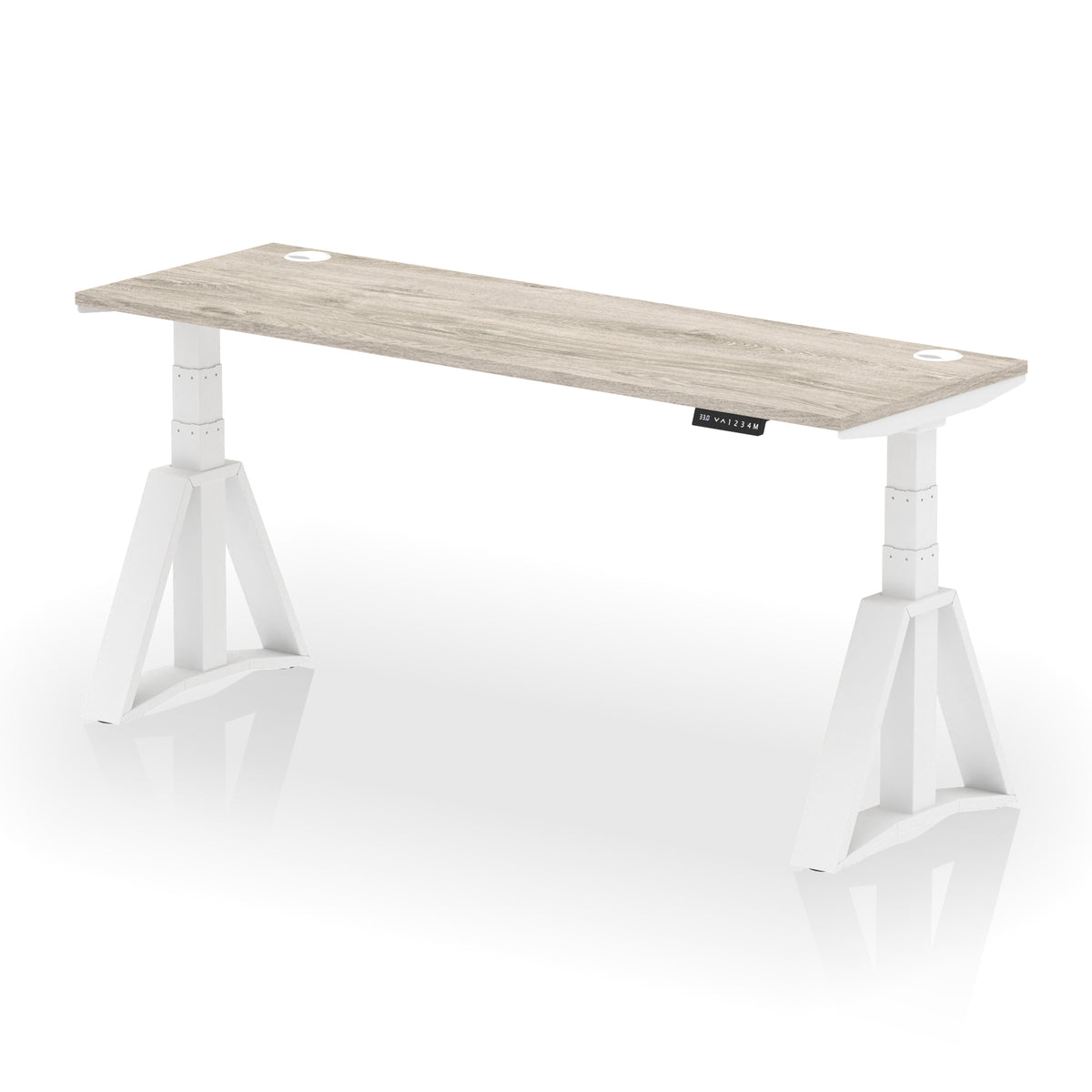 Air Piste Slimline Height Adjustable Desk with Cable Ports 1800 Grey Oak White - Industrious Decor