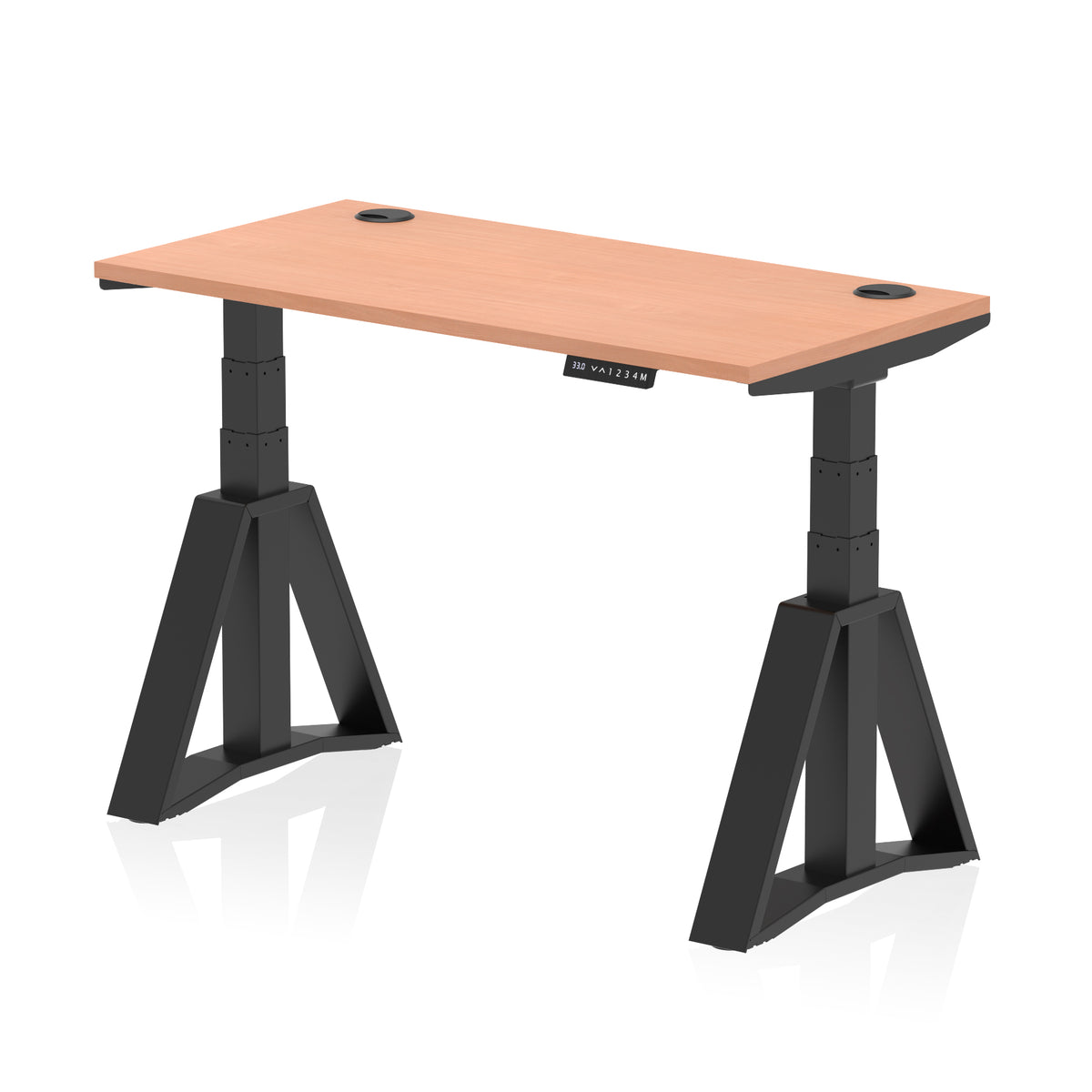 Air Piste Slimline Height Adjustable Desk with Cable Ports 1200 Beech Black - Industrious Decor