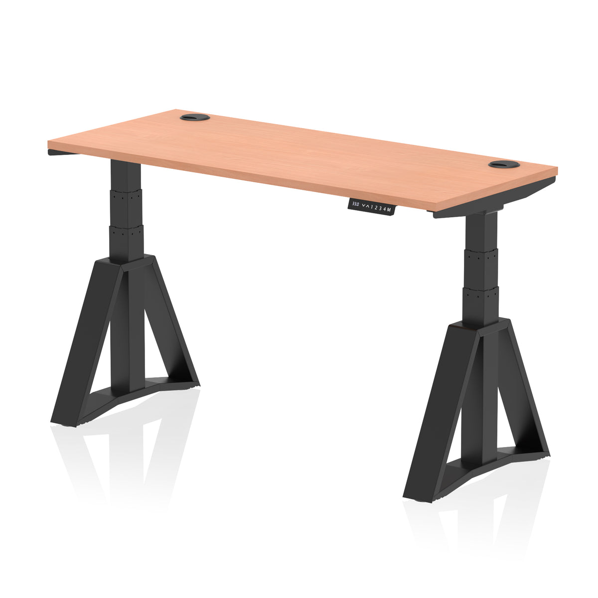 Air Piste Slimline Height Adjustable Desk with Cable Ports 1400 Beech Black - Industrious Decor