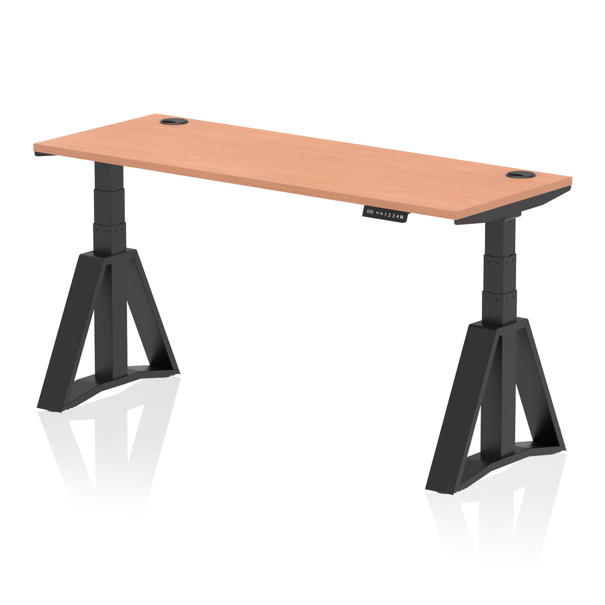Air Piste Slimline Height Adjustable Desk with Cable Ports 1600 Beech Black - Industrious Decor