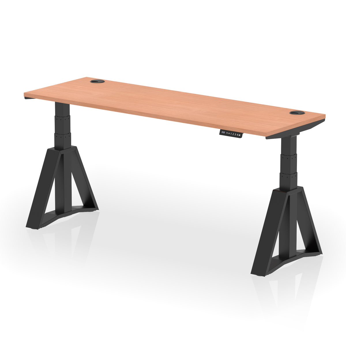 Air Piste Slimline Height Adjustable Desk with Cable Ports 1800 Beech Black - Industrious Decor