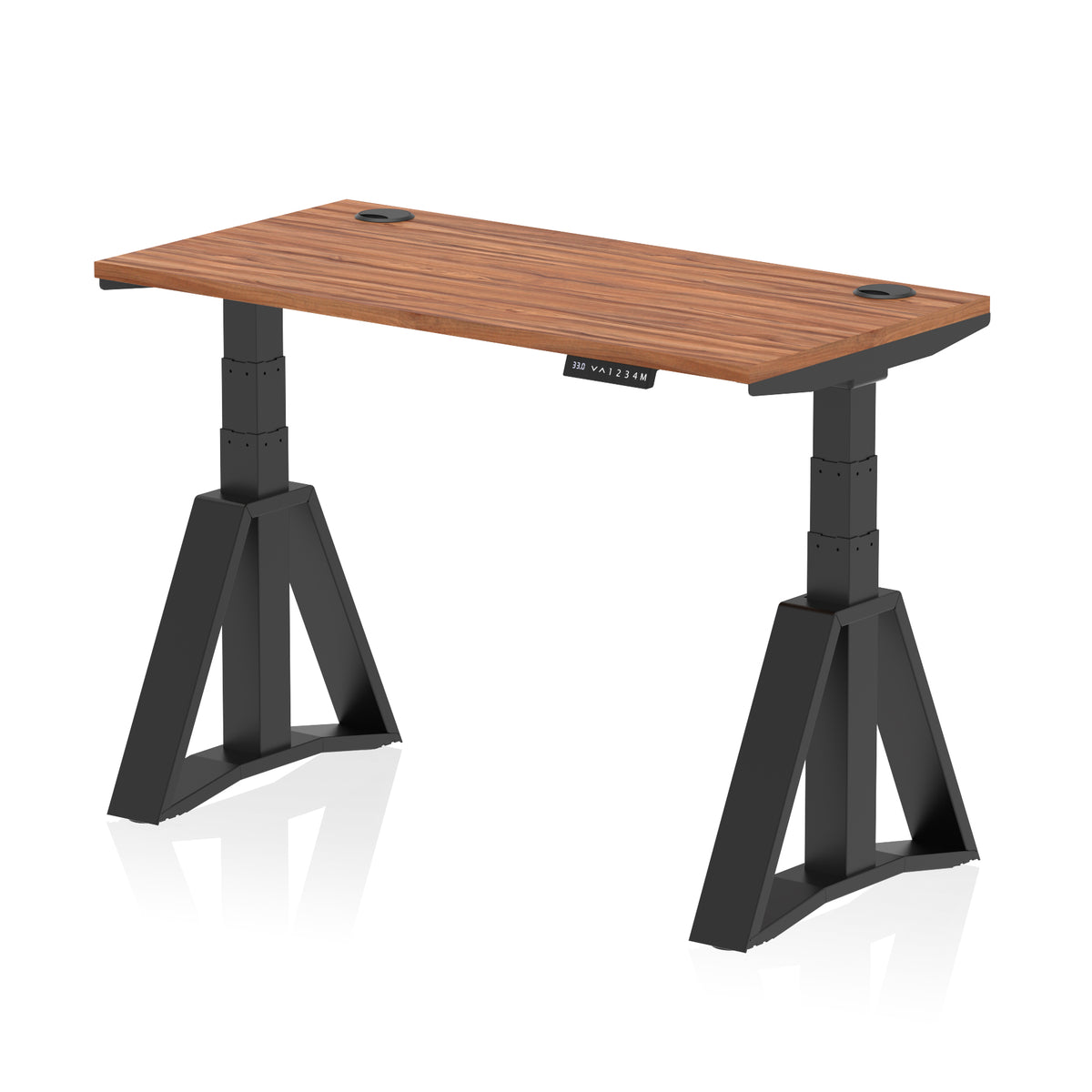 Air Piste Slimline Height Adjustable Desk with Cable Ports 1200 Walnut Black - Industrious Decor