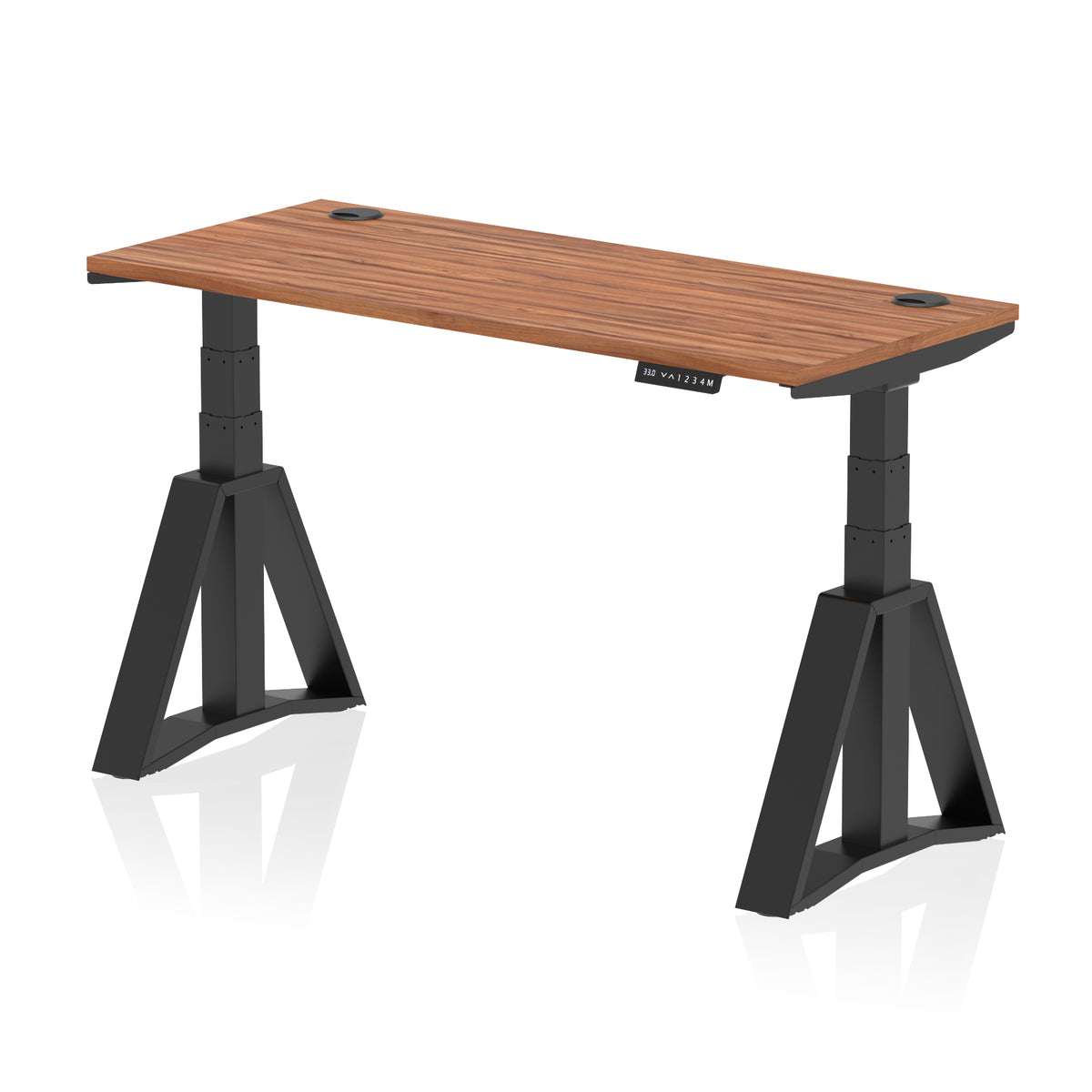 Air Piste Slimline Height Adjustable Desk with Cable Ports 1400 Walnut Black - Industrious Decor