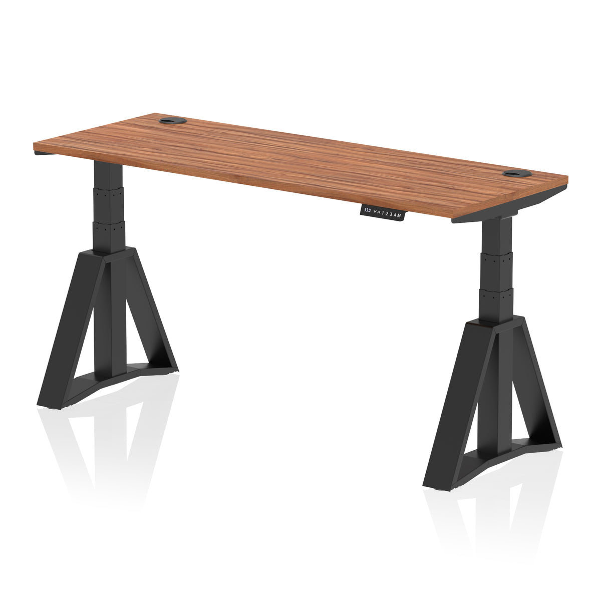 Air Piste Slimline Height Adjustable Desk with Cable Ports 1600 Walnut Black - Industrious Decor