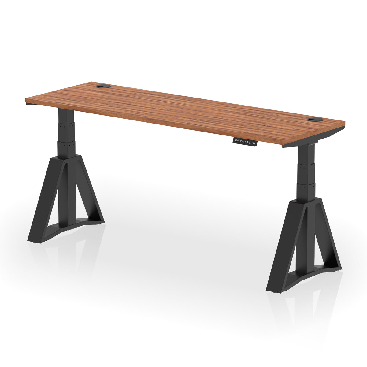 Air Piste Slimline Height Adjustable Desk with Cable Ports 1800 Walnut Black - Industrious Decor