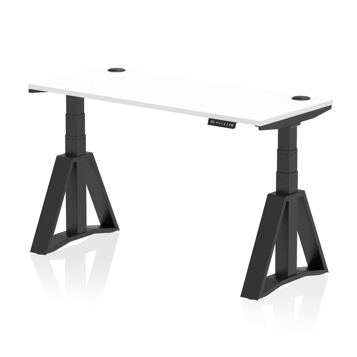 Air Piste Slimline Height Adjustable Desk with Cable Ports 1400 White Black - Industrious Decor