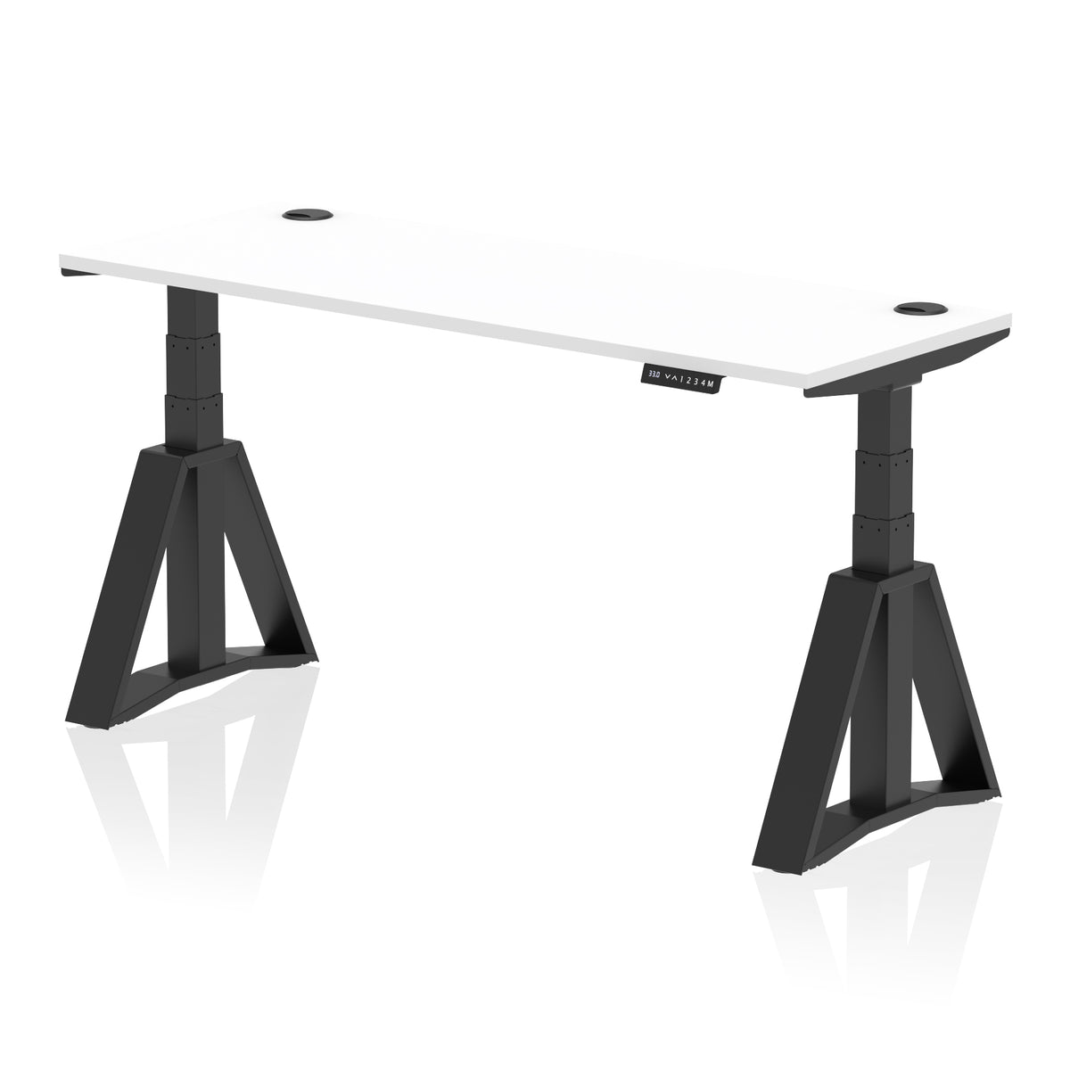 Air Piste Slimline Height Adjustable Desk with Cable Ports 1600 White Black - Industrious Decor