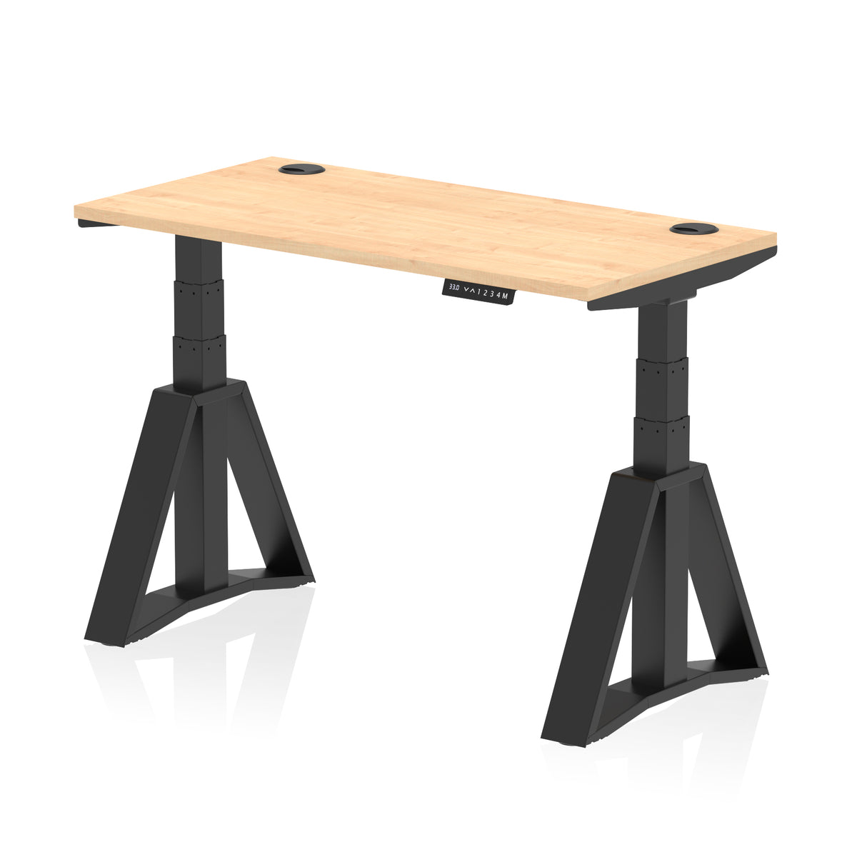 Air Piste Slimline Height Adjustable Desk with Cable Ports 1200 Maple Black - Industrious Decor