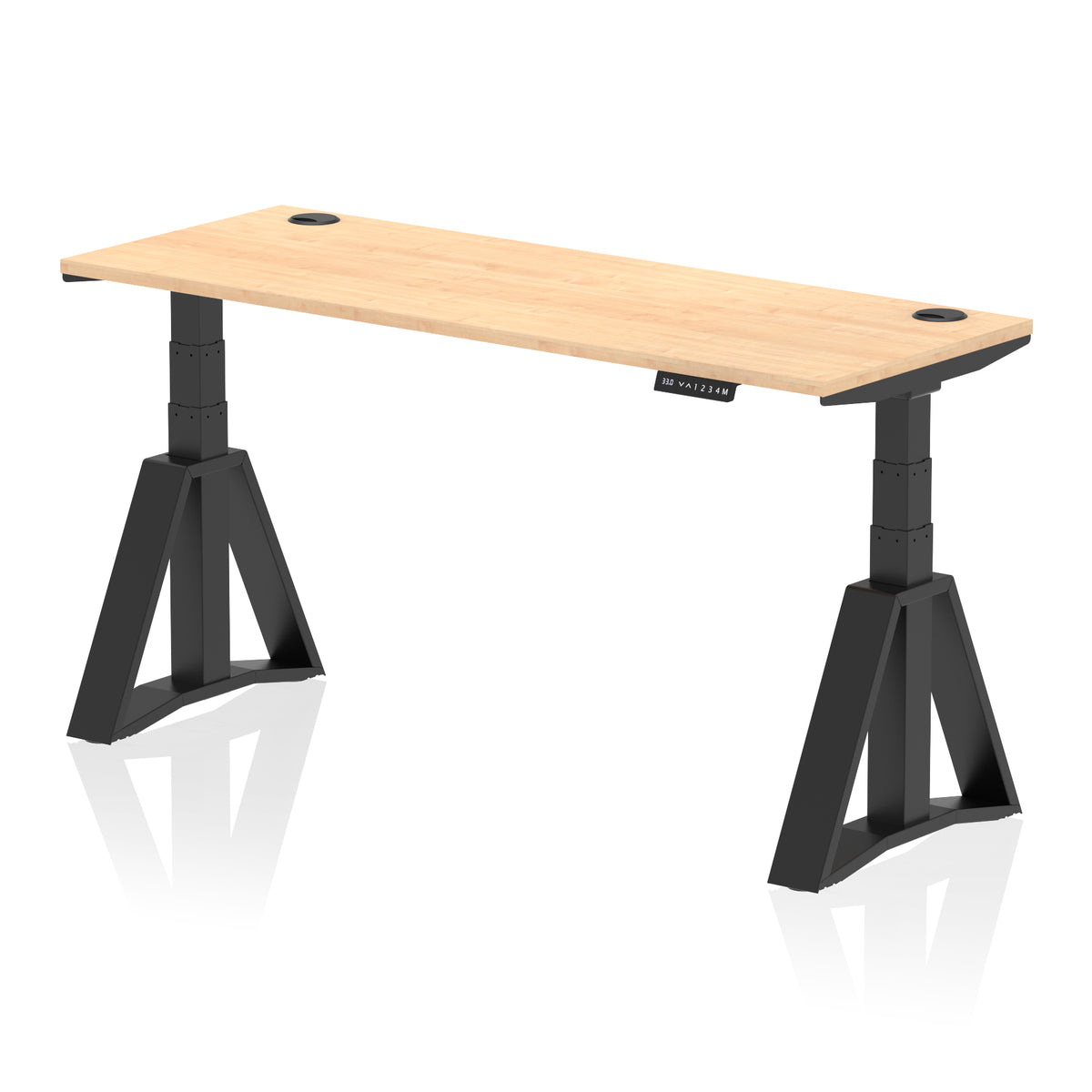 Air Piste Slimline Height Adjustable Desk with Cable Ports 1600 Maple Black - Industrious Decor