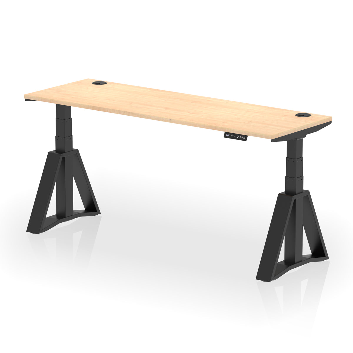 Air Piste Slimline Height Adjustable Desk with Cable Ports 1800 Maple Black - Industrious Decor