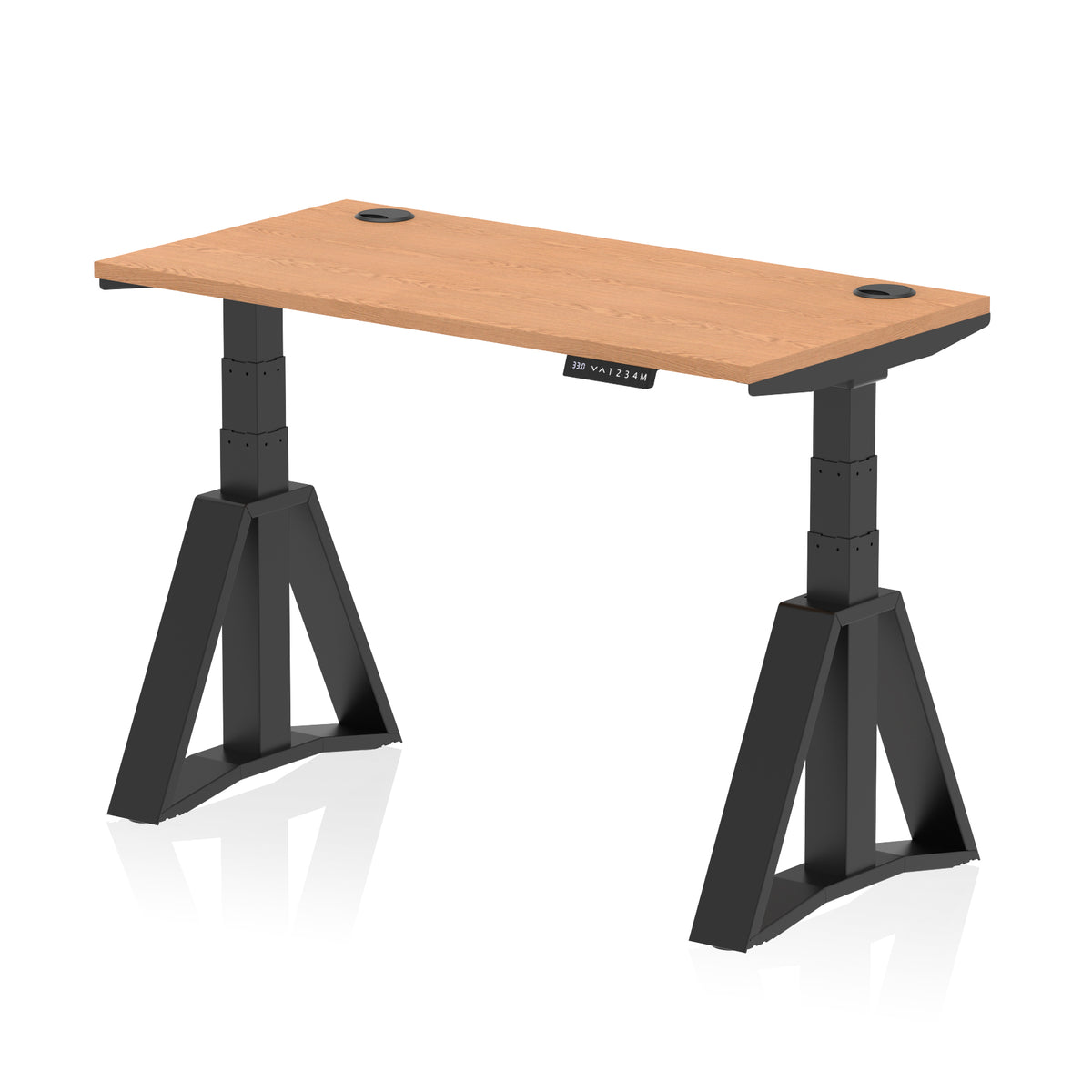 Air Piste Slimline Height Adjustable Desk with Cable Ports 1200 Oak Black - Industrious Decor