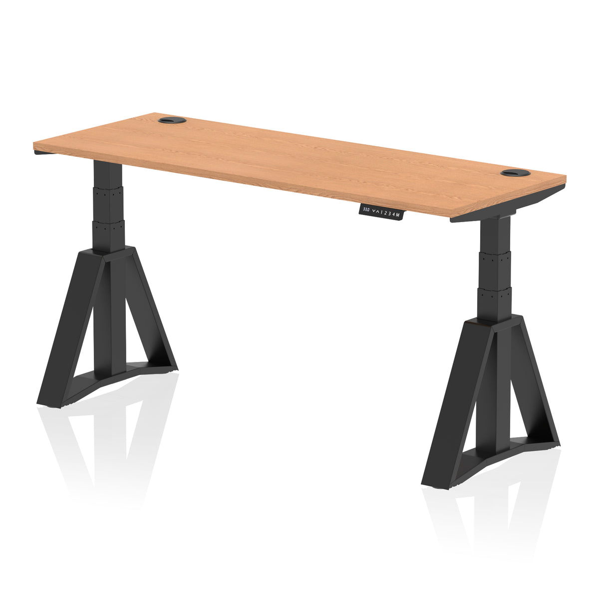 Air Piste Slimline Height Adjustable Desk with Cable Ports 1600 Oak Black - Industrious Decor