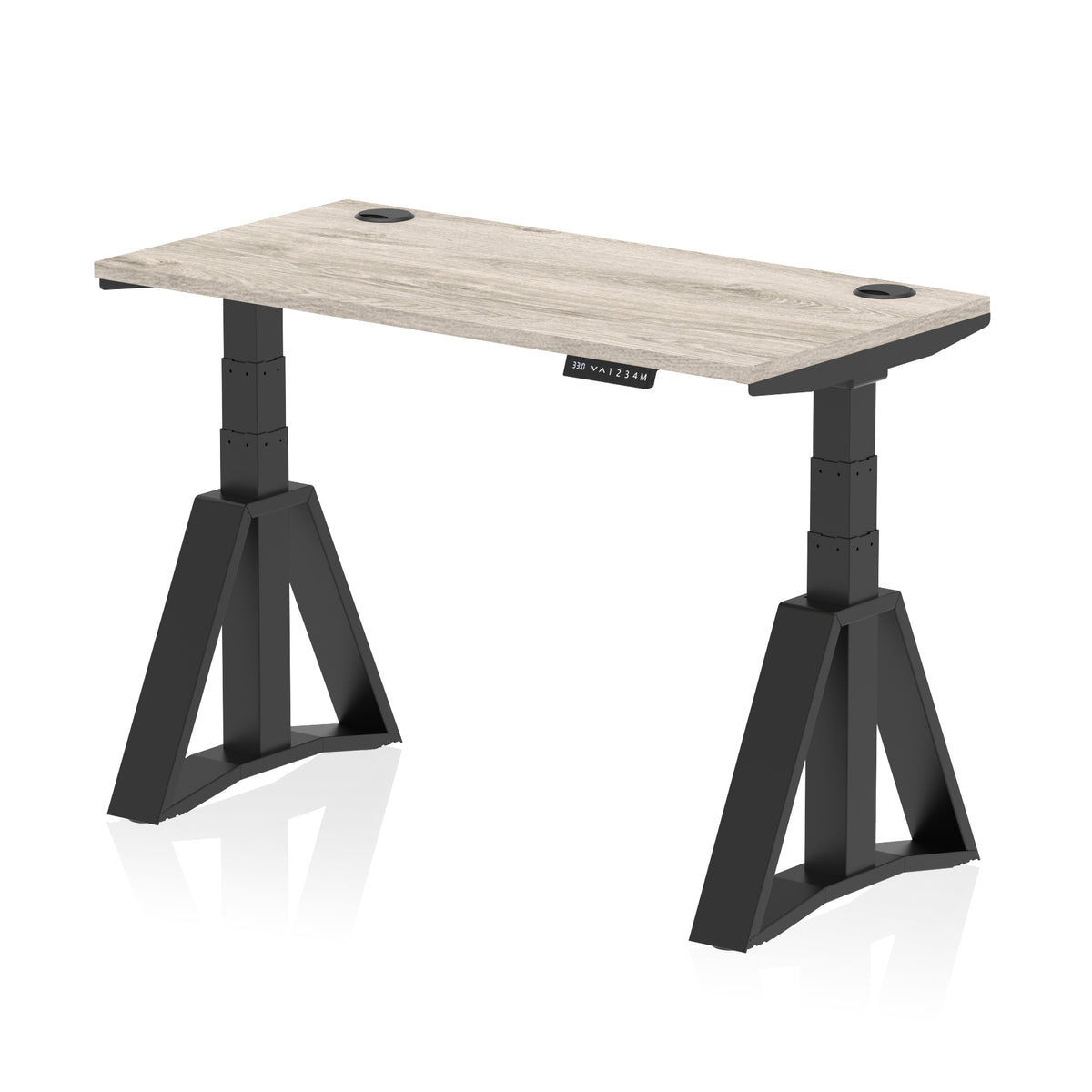 Air Piste Slimline Height Adjustable Desk with Cable Ports 1200 Grey Oak Black - Industrious Decor