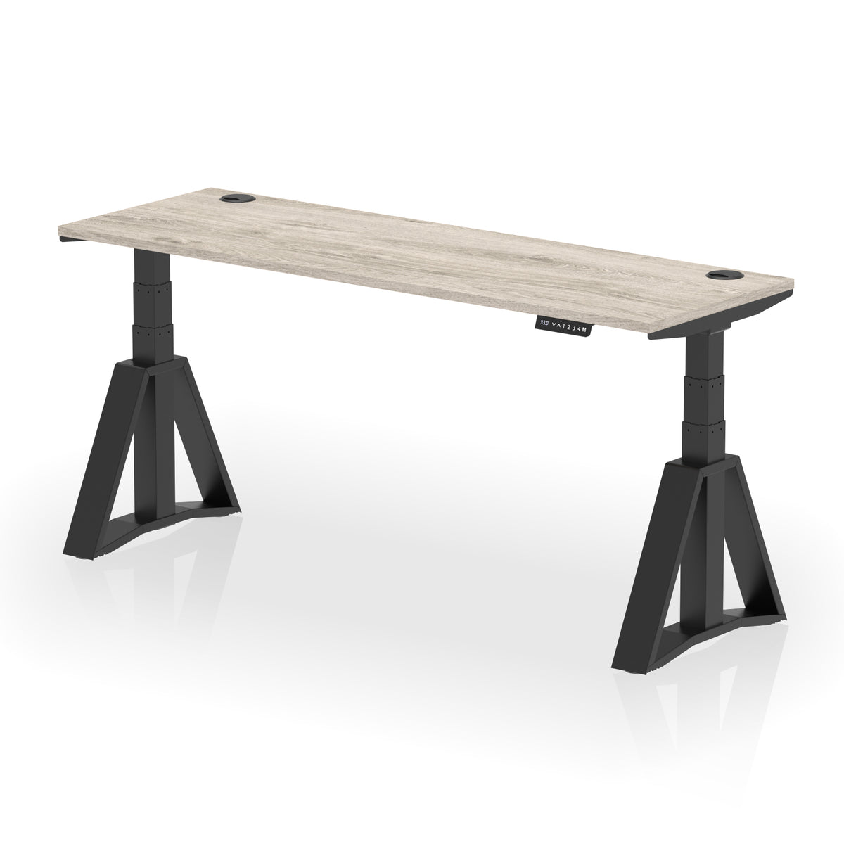 Air Piste Slimline Height Adjustable Desk with Cable Ports 1800 Grey Oak Black - Industrious Decor