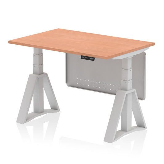 Air Height Adjustable Desk without Cable Ports With Steel Modesty Panel With Piste Foot 1200 Beech Silver - Industrious Decor