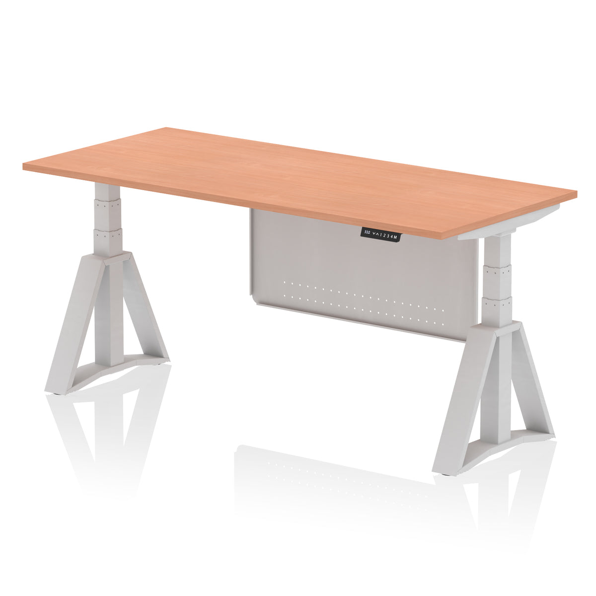 Air Height-Adjustable Desk with Steel Modesty Panel 1800 Beech Silver - Industrious Decor