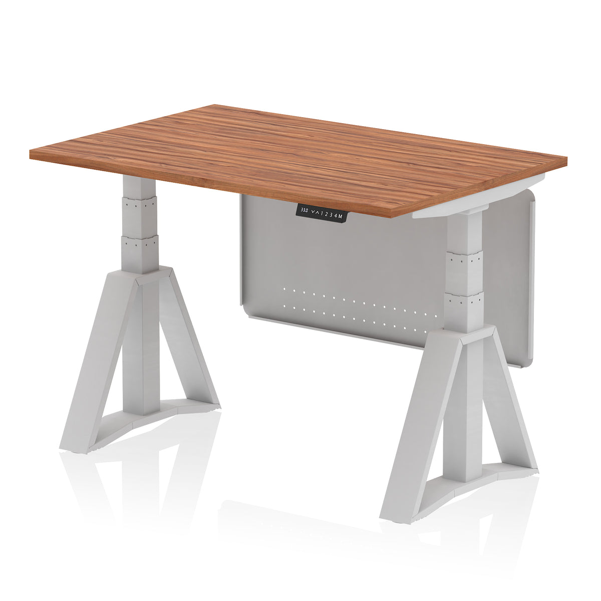 Air Height-Adjustable Desk with Steel Modesty Panel 1200 Walnut Silver - Industrious Decor
