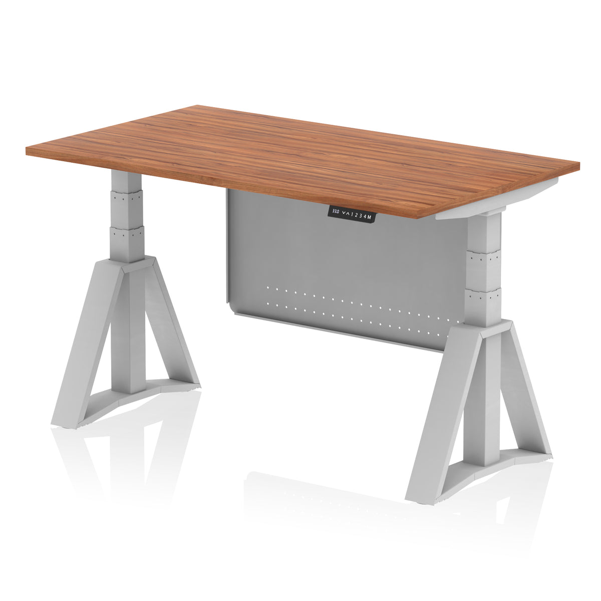 Air Height-Adjustable Desk with Steel Modesty Panel 1400 Walnut Silver - Industrious Decor