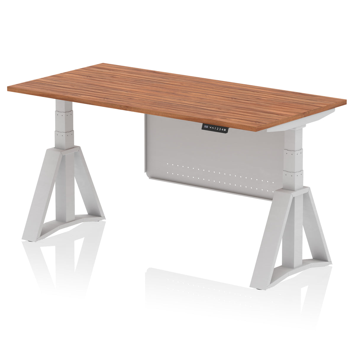 Air Height-Adjustable Desk with Steel Modesty Panel 1600 Walnut Silver - Industrious Decor